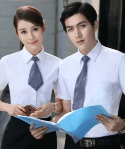 Áo Đồng Phục Công Sở Sơ Mi Nam Nữ Ngắn Tay Xanh Da Trời Cà Vạt Xanh Kẻ Sọc: Thiết Kế Chuyên Nghiệp từ Đồng Phục 365 11 1 Dong Phuc Cong So 4