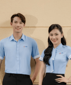 Áo Đồng Phục Công Sở Sơ Mi Nam Nữ Ngắn Tay Xanh Da Trời Cà Vạt Xanh Kẻ Sọc: Thiết Kế Chuyên Nghiệp từ Đồng Phục 365 12 1 Dong Phuc Cong So 5